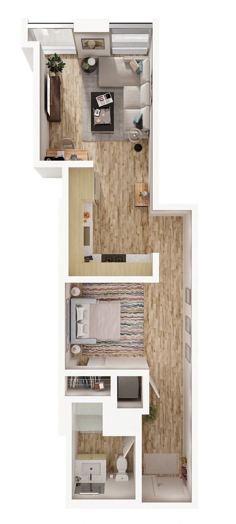 Floor plan for studio, 1 bath, 493 sqft